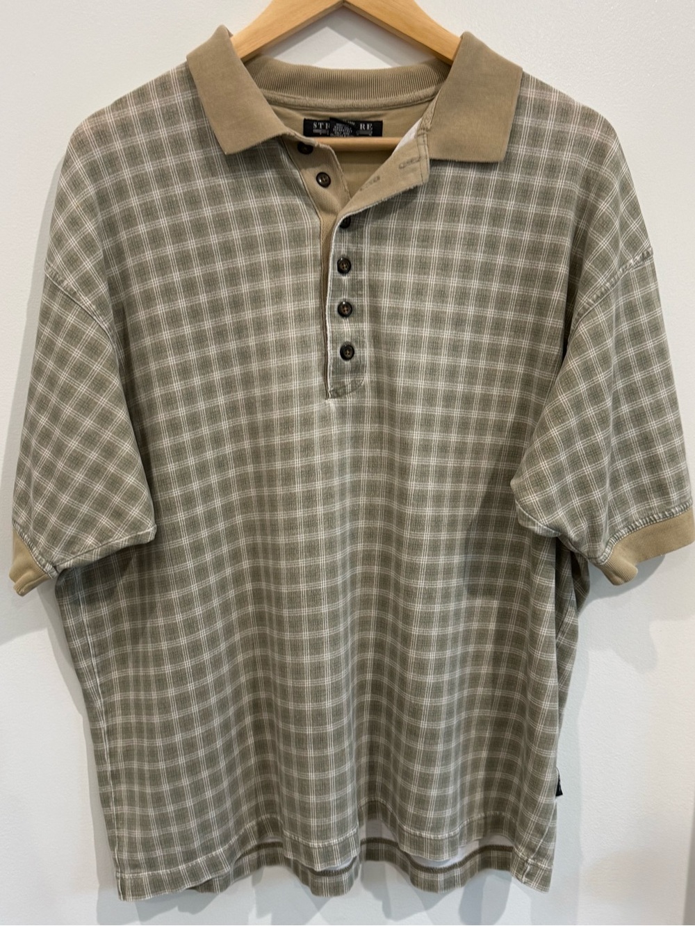 Vintage Structure Plaid Short Sleeve Polo Shirt Large